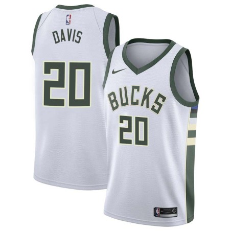 White Mickey Davis Bucks #20 Twill Basketball Jersey FREE SHIPPING