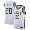 White Mickey Davis Bucks #20 Twill Basketball Jersey FREE SHIPPING