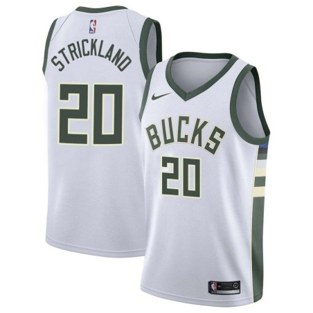 White Erick Strickland Bucks #20 Twill Basketball Jersey FREE SHIPPING