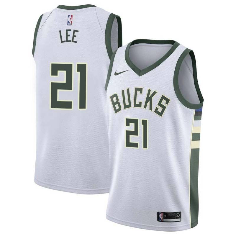 White Russ Lee Bucks #21 Twill Basketball Jersey FREE SHIPPING