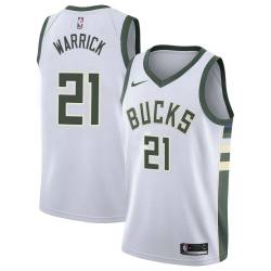 White Hakim Warrick Bucks #21 Twill Basketball Jersey FREE SHIPPING