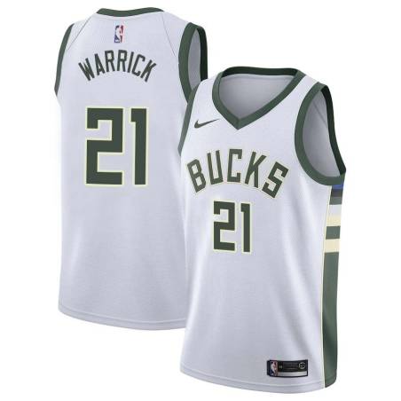 White Hakim Warrick Bucks #21 Twill Basketball Jersey FREE SHIPPING