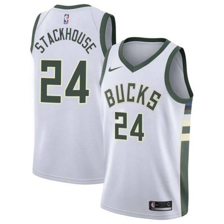 White Jerry Stackhouse Bucks #24 Twill Basketball Jersey FREE SHIPPING