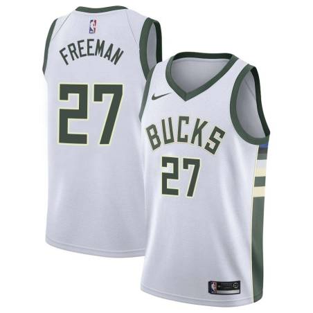 White Gary Freeman Bucks #27 Twill Basketball Jersey FREE SHIPPING