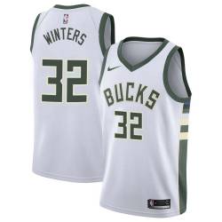 White Brian Winters Bucks #32 Twill Basketball Jersey FREE SHIPPING