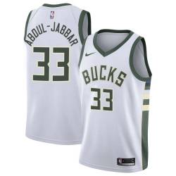 White Kareem Abdul-Jabbar Bucks #33 Twill Basketball Jersey FREE SHIPPING