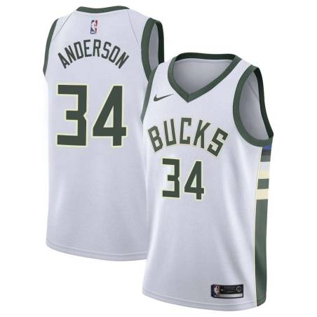 White Greg Anderson Bucks #34 Twill Basketball Jersey FREE SHIPPING