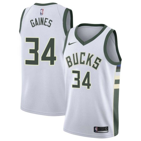 White Reece Gaines Bucks #34 Twill Basketball Jersey FREE SHIPPING