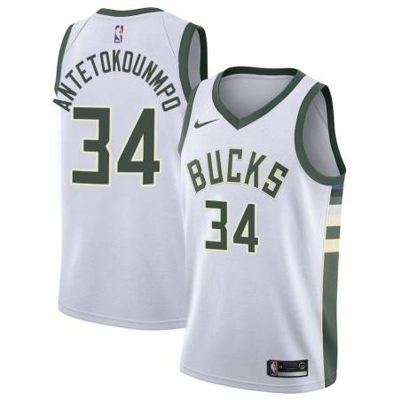 White Giannis Antetokounmpo Bucks #34 Twill Basketball Jersey FREE SHIPPING