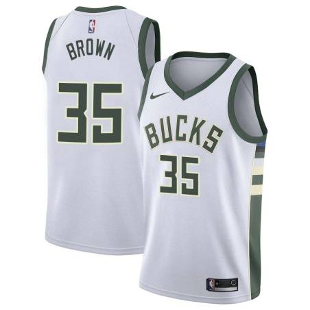 White Tony Brown Bucks #35 Twill Basketball Jersey FREE SHIPPING