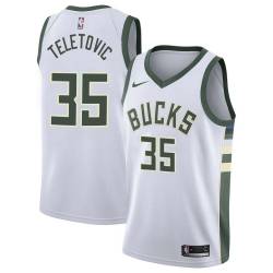 White Mirza Teletovic Bucks #35 Twill Basketball Jersey FREE SHIPPING