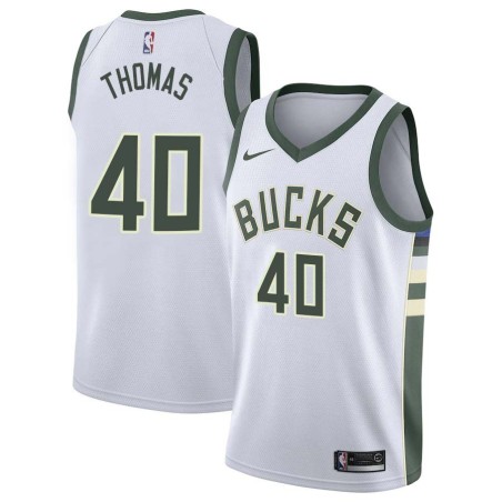 White Kurt Thomas Bucks #40 Twill Basketball Jersey FREE SHIPPING