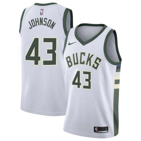 White Mickey Johnson Bucks #43 Twill Basketball Jersey FREE SHIPPING