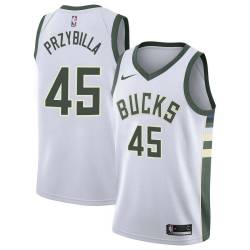 White Joel Przybilla Bucks #45 Twill Basketball Jersey FREE SHIPPING