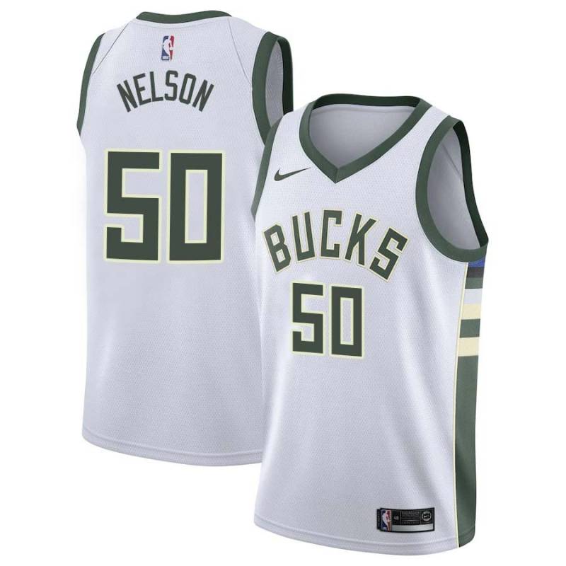White Barry Nelson Bucks #50 Twill Basketball Jersey FREE SHIPPING