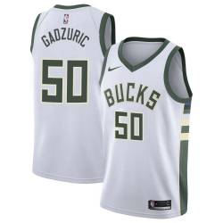 White Dan Gadzuric Bucks #50 Twill Basketball Jersey FREE SHIPPING