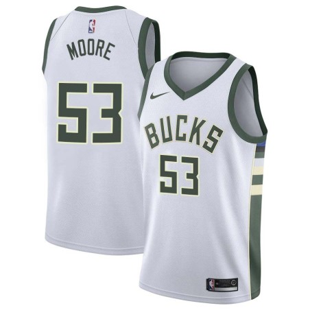 White Andre Moore Bucks #53 Twill Basketball Jersey FREE SHIPPING