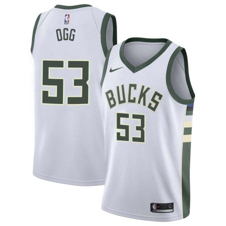 White Alan Ogg Bucks #53 Twill Basketball Jersey FREE SHIPPING