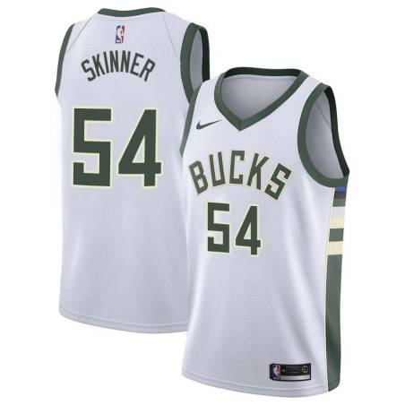 White Brian Skinner Bucks #54 Twill Basketball Jersey FREE SHIPPING