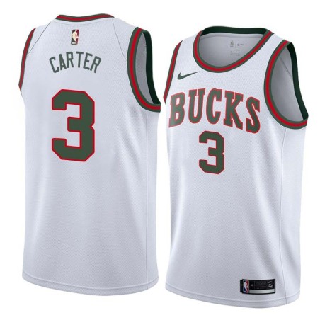 White_Throwback Fred Carter Bucks #3 Twill Basketball Jersey FREE SHIPPING