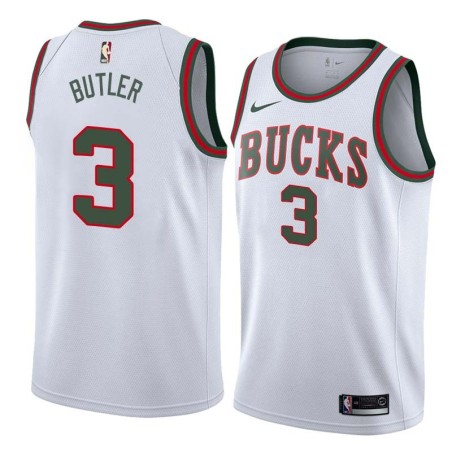 White_Throwback Caron Butler Bucks #3 Twill Basketball Jersey FREE SHIPPING