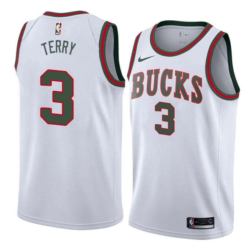 White_Throwback Jason Terry Bucks #3 Twill Basketball Jersey FREE SHIPPING