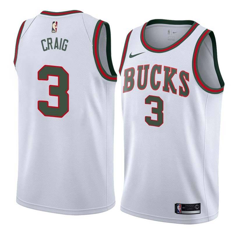 White_Throwback Torrey Craig Bucks #3 Twill Basketball Jersey FREE SHIPPING