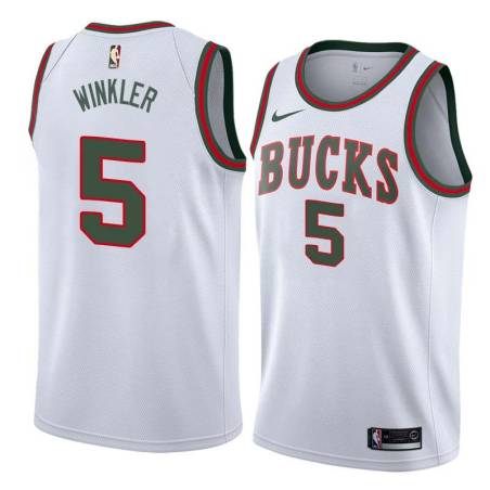 White_Throwback Marv Winkler Bucks #5 Twill Basketball Jersey FREE SHIPPING