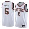 White_Throwback Fred Carter Bucks #5 Twill Basketball Jersey FREE SHIPPING