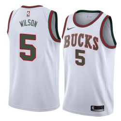 White_Throwback Milwaukee #5 D.J. Wilson 2017 Draft Twill Basketball Jersey, Wilson Bucks Twill Jersey