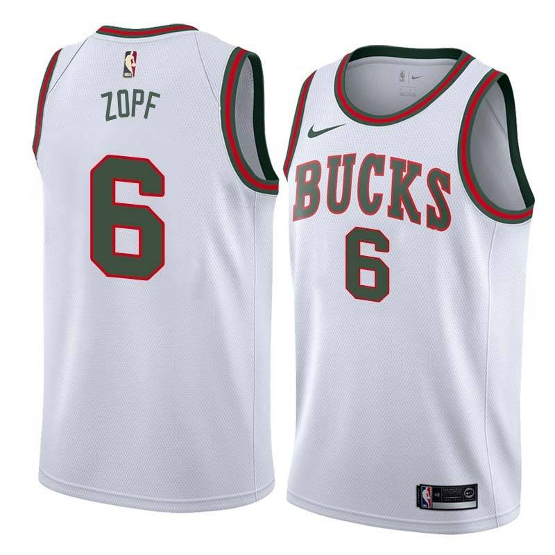 White_Throwback Bill Zopf Bucks #6 Twill Basketball Jersey FREE SHIPPING