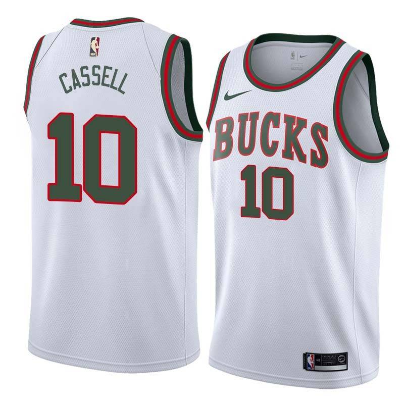 White_Throwback Sam Cassell Bucks #10 Twill Basketball Jersey FREE SHIPPING