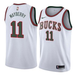 White_Throwback Lee Mayberry Bucks #11 Twill Basketball Jersey FREE SHIPPING