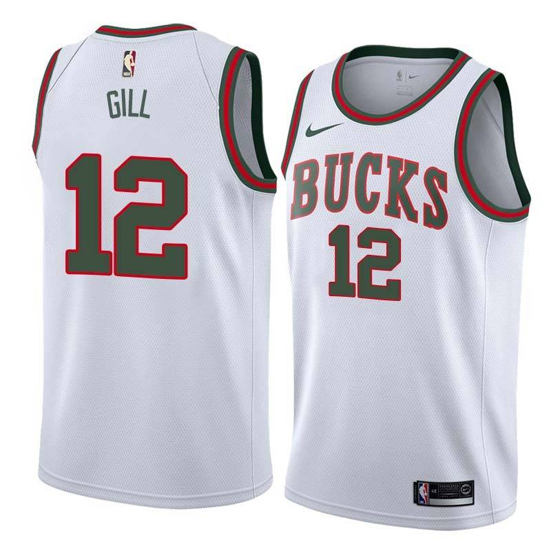 White_Throwback Kendall Gill Bucks #12 Twill Basketball Jersey FREE SHIPPING