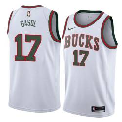 White_Throwback Pau Gasol Bucks #17 Twill Basketball Jersey FREE SHIPPING