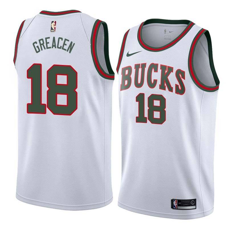 White_Throwback Bob Greacen Bucks #18 Twill Basketball Jersey FREE SHIPPING