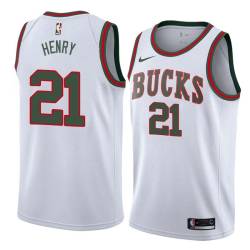 White_Throwback Conner Henry Bucks #21 Twill Basketball Jersey FREE SHIPPING