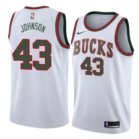 White_Throwback Mickey Johnson Bucks #43 Twill Basketball Jersey FREE SHIPPING