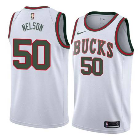 White_Throwback Barry Nelson Bucks #50 Twill Basketball Jersey FREE SHIPPING