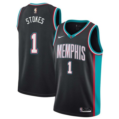 Black_Throwback Jarnell Stokes Grizzlies #1 Twill Basketball Jersey FREE SHIPPING