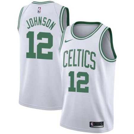 White JaJuan Johnson Twill Basketball Jersey -Celtics #12 Johnson Twill Jerseys, FREE SHIPPING