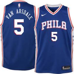 Blue Tom Van Arsdale Twill Basketball Jersey -76ers #5 Van Arsdale Twill Jerseys, FREE SHIPPING