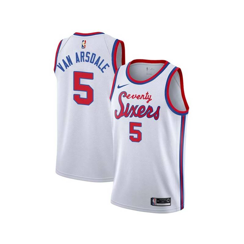 White Classic Tom Van Arsdale Twill Basketball Jersey -76ers #5 Van Arsdale Twill Jerseys, FREE SHIPPING