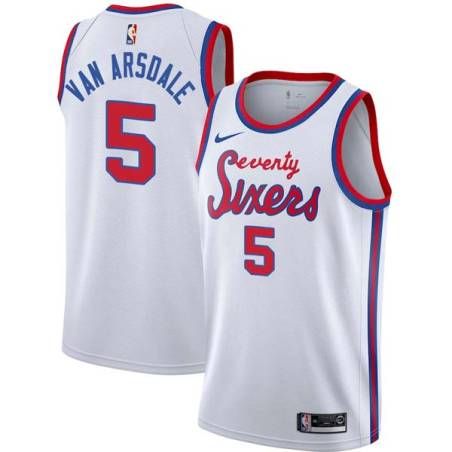 White Classic Tom Van Arsdale Twill Basketball Jersey -76ers #5 Van Arsdale Twill Jerseys, FREE SHIPPING