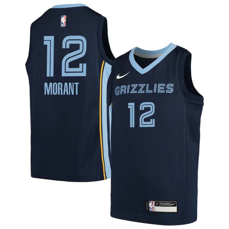Navy2 Ja Morant Grizzlies #12 Twill Basketball Jersey FREE SHIPPING