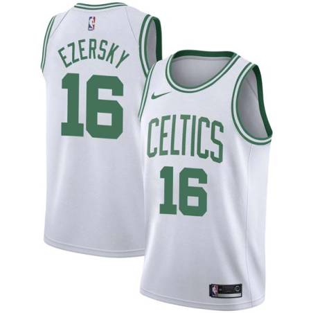 White Johnny Ezersky Twill Basketball Jersey -Celtics #16 Ezersky Twill Jerseys, FREE SHIPPING