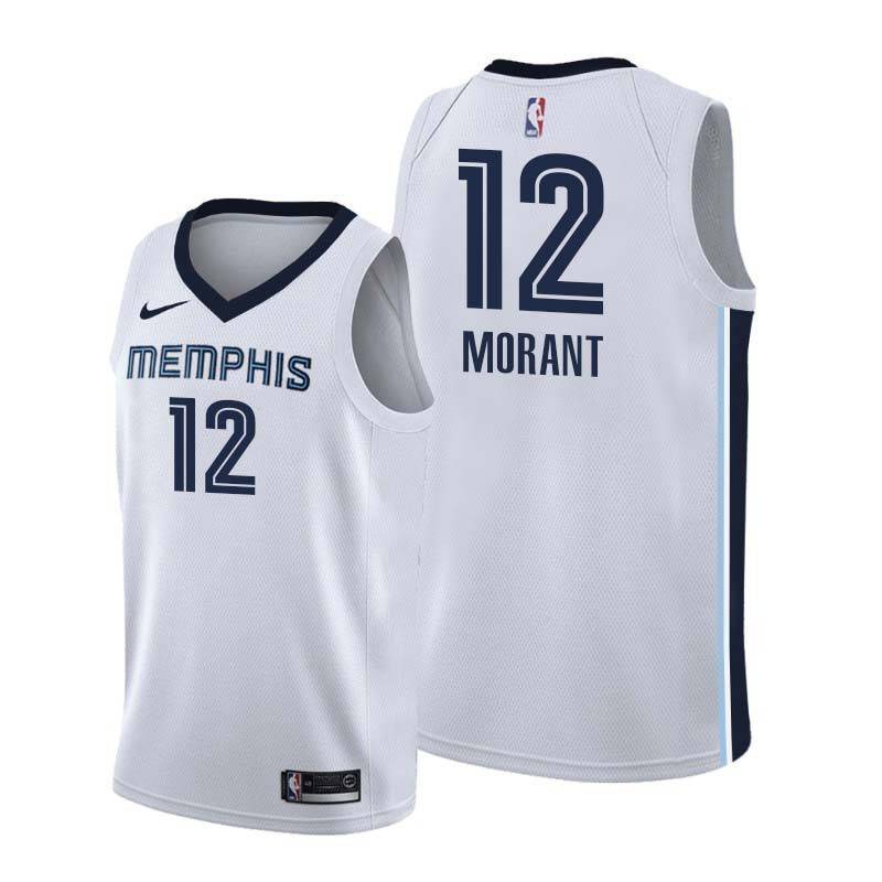 White Ja Morant Grizzlies #12 Twill Basketball Jersey FREE SHIPPING
