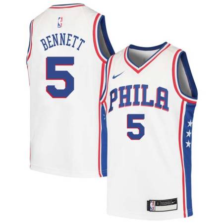 White Elmer Bennett Twill Basketball Jersey -76ers #5 Bennett Twill Jerseys, FREE SHIPPING