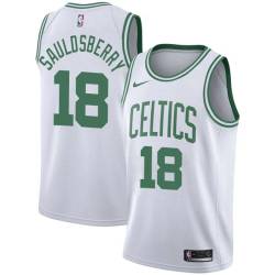 White Woody Sauldsberry Twill Basketball Jersey -Celtics #18 Sauldsberry Twill Jerseys, FREE SHIPPING