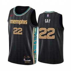 Black_City Rudy Gay Grizzlies #22 Twill Basketball Jersey FREE SHIPPING